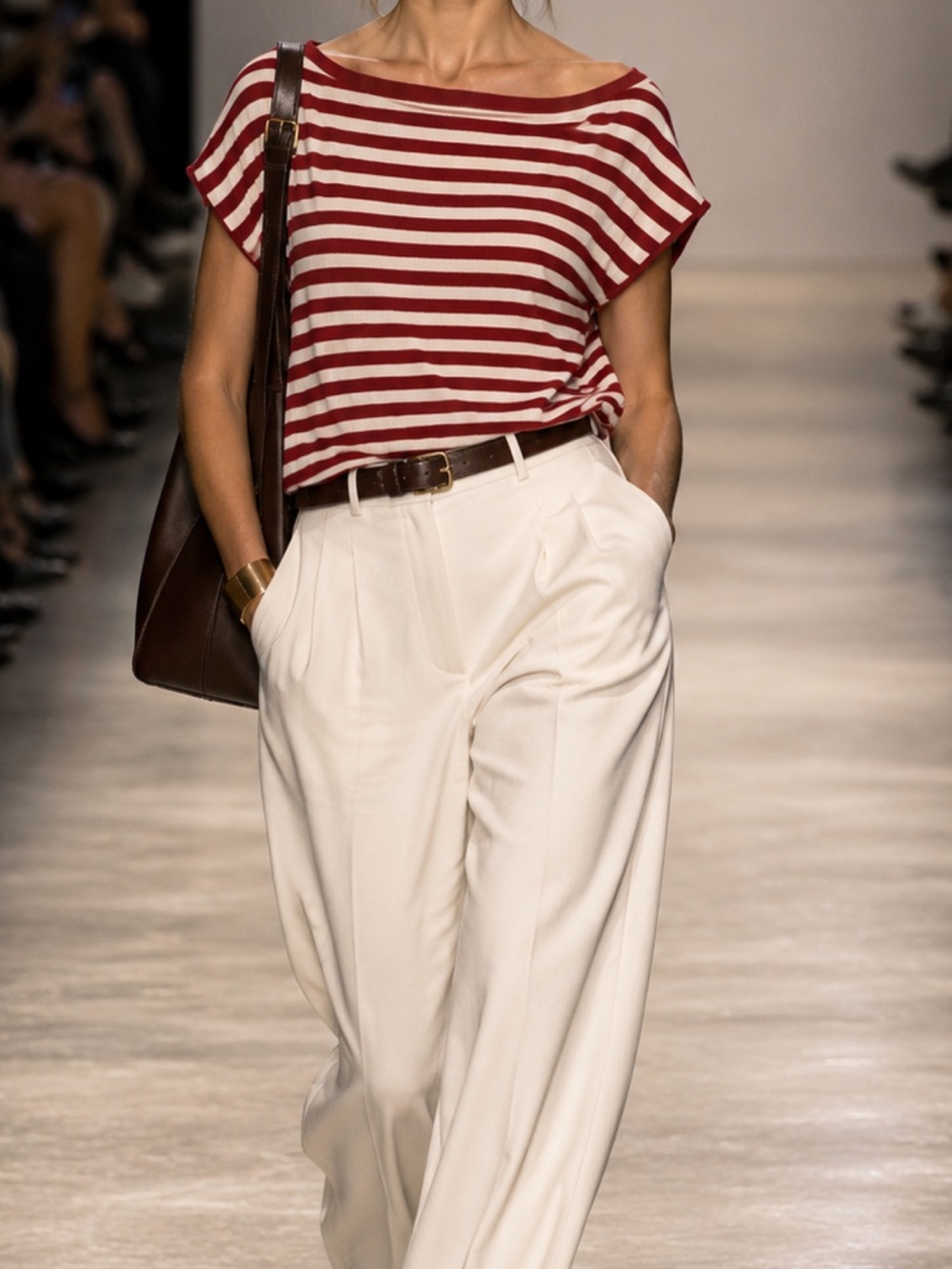 Anne Klein Red and White Striped Off-Shoulder Knit Top
